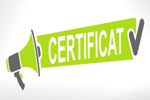 symbole vert avec l'image d'un mégaphone et l'écriture certificat
